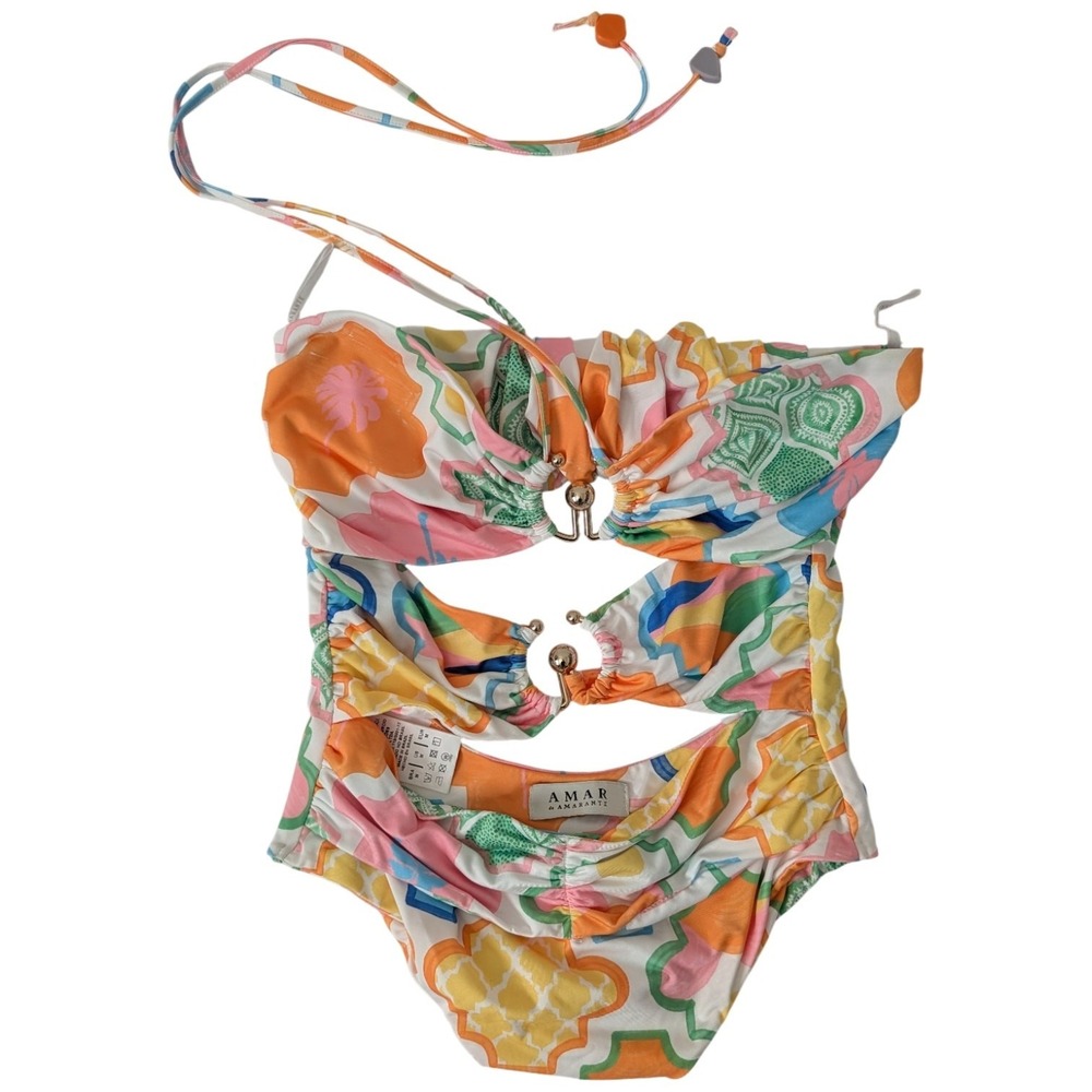 Amar By Amarante One-Piece Swimsuit Size Medium Colorful Cut Out Brazil Beachy - Picture 2 of 13